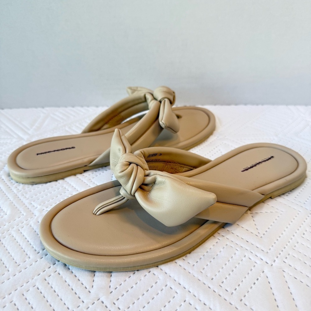 Beige Knot Slide Sandals Size 39